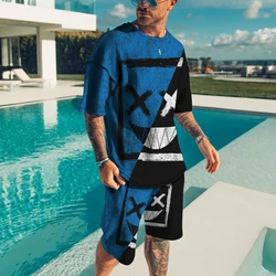 Zestaw 3D T-shirtów męskich Odzież sportowa Męska odzież w dużych rozmiarach T-shirt Zestaw szortów Męska hawajska plaża Casual Fashion Dwuczęściowy zestaw