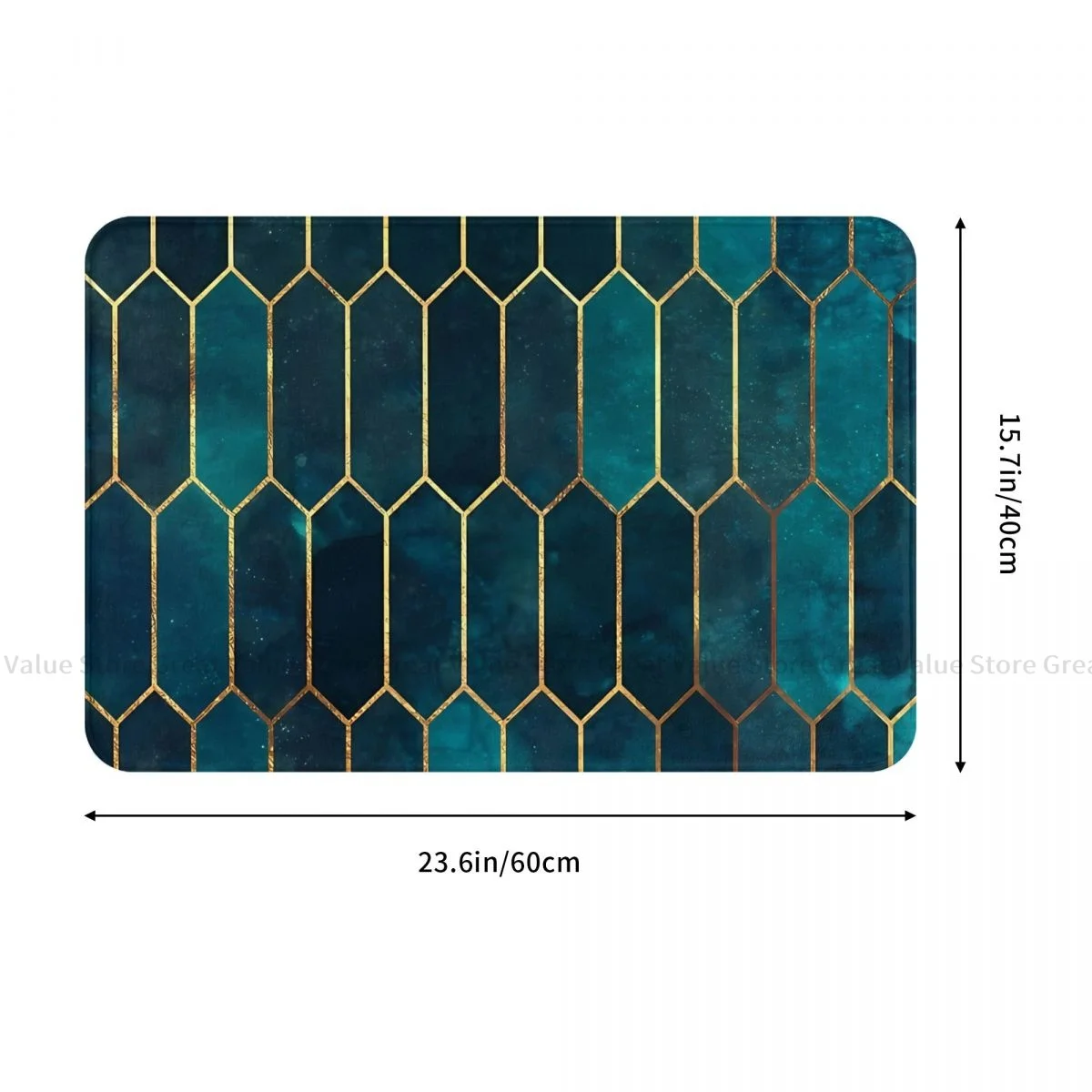 Geometry Pattern Kitchen Non-Slip Carpet Deep Teal And Blue Gold Living Room Mat Welcome Doormat Home Decor Rug