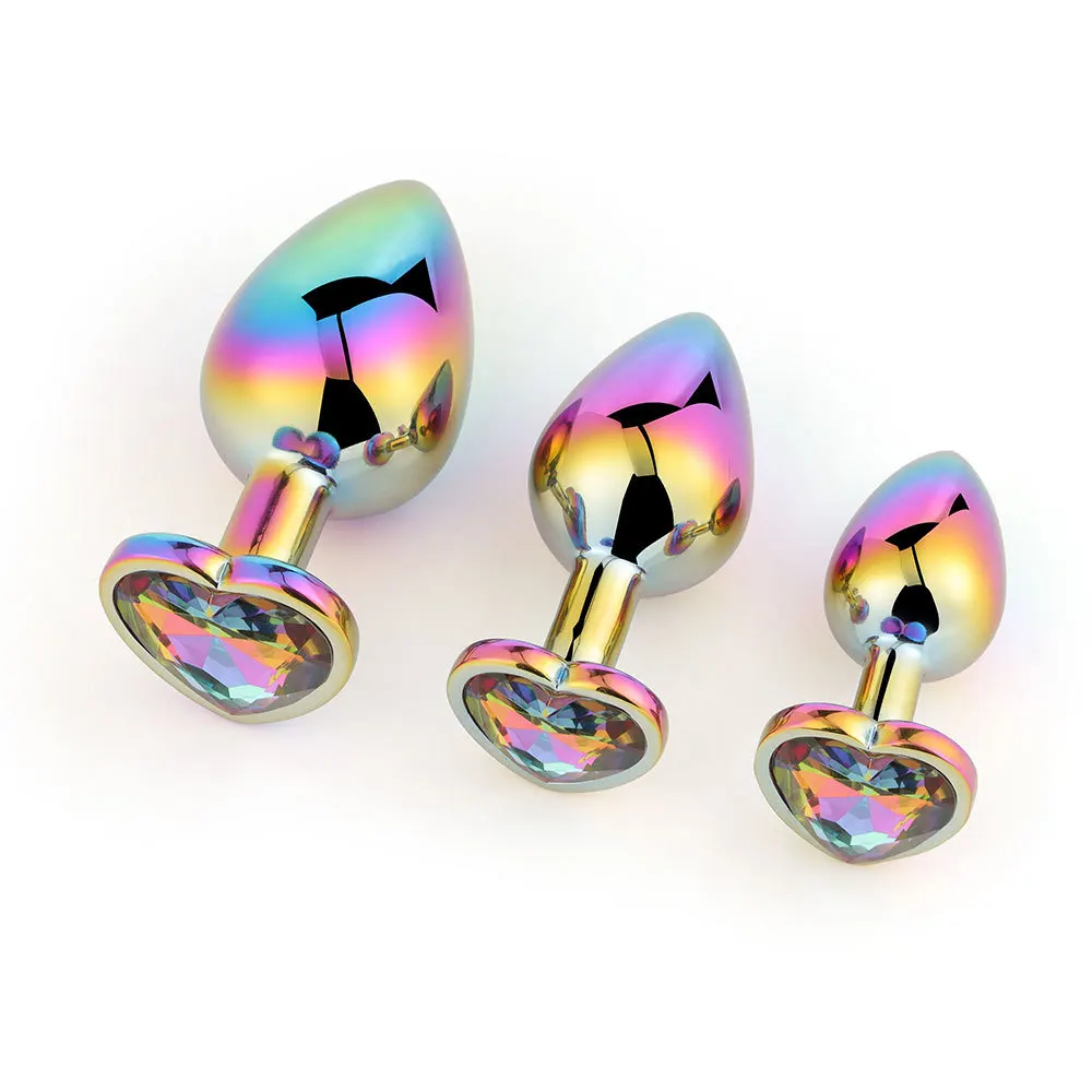 1PC Colorful Heart-shaped SM Metal Anal Plug Fetish Toys for Adult Anal Expanse Kit Stainless Steel Plug Adult Sex Toy 3 Size