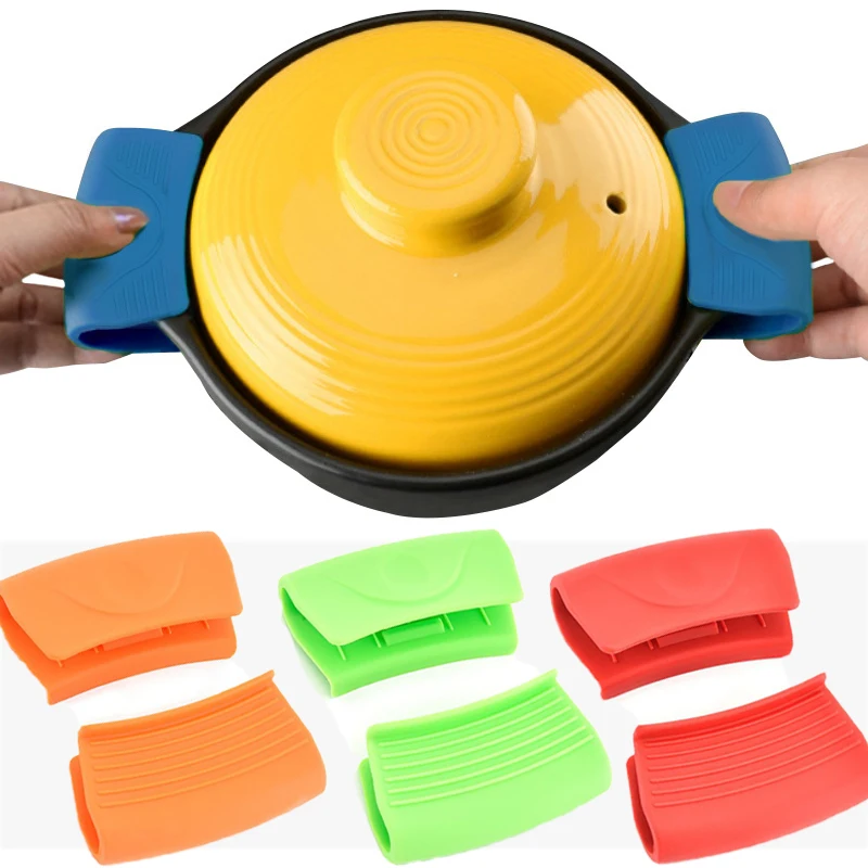 1 Pair Silicone Insulated Pot Ear Clips Grip Silicone Pot Holder Sleeve Pot Glove Pan Handle Cover Grip Kitchen Tools