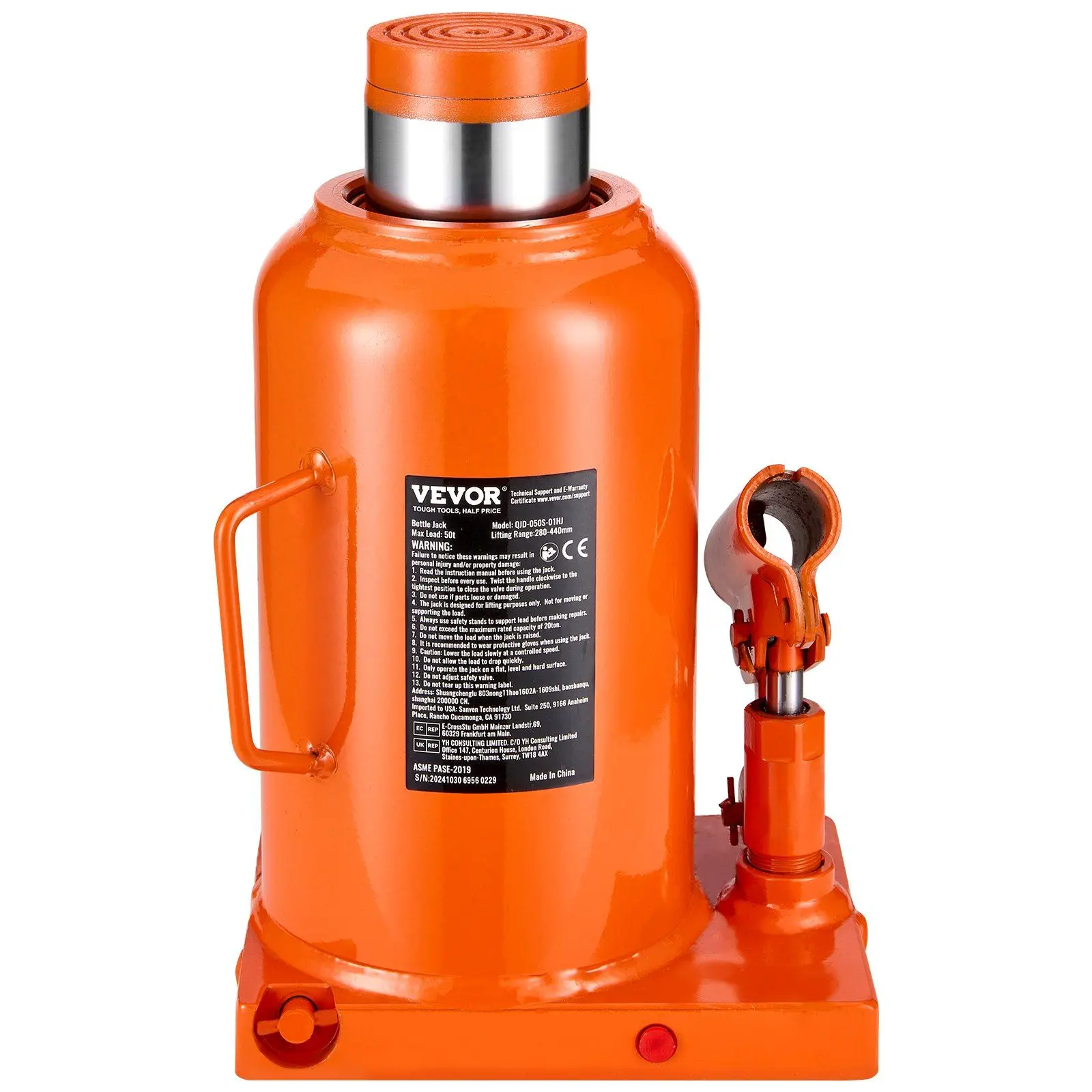 

High Capacity 50ton Hydraulic Bottle Jack with 3-Section Handle 280-440mm Lift Range for Vehicle Service