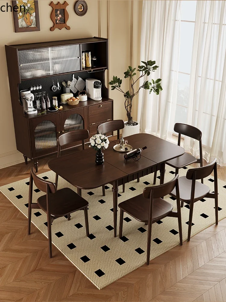 i5.21 Solid Wood Dining Table and Chair Set for Home Use, Small Apartment Rectangular Extendable Dining Table