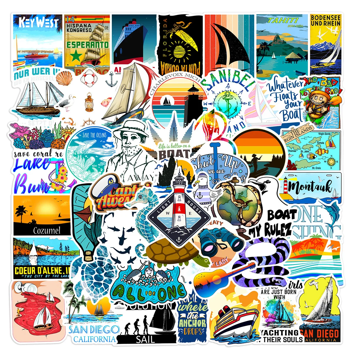 

50Pcs Cartoon Sea Drifting Series Graffiti Stickers Suitable for Laptop Helmets Desktop Decoration DIY Stickers Toys Wholesale