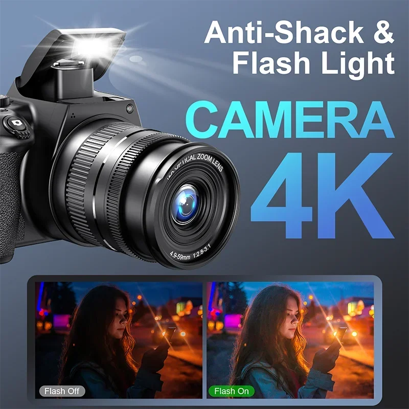 

Digital Camera 4K Professional photography 72MP 12X Optical Zoom Auto-Focus Wlfl Flash light for Tiktok ins Youtube Webcast
