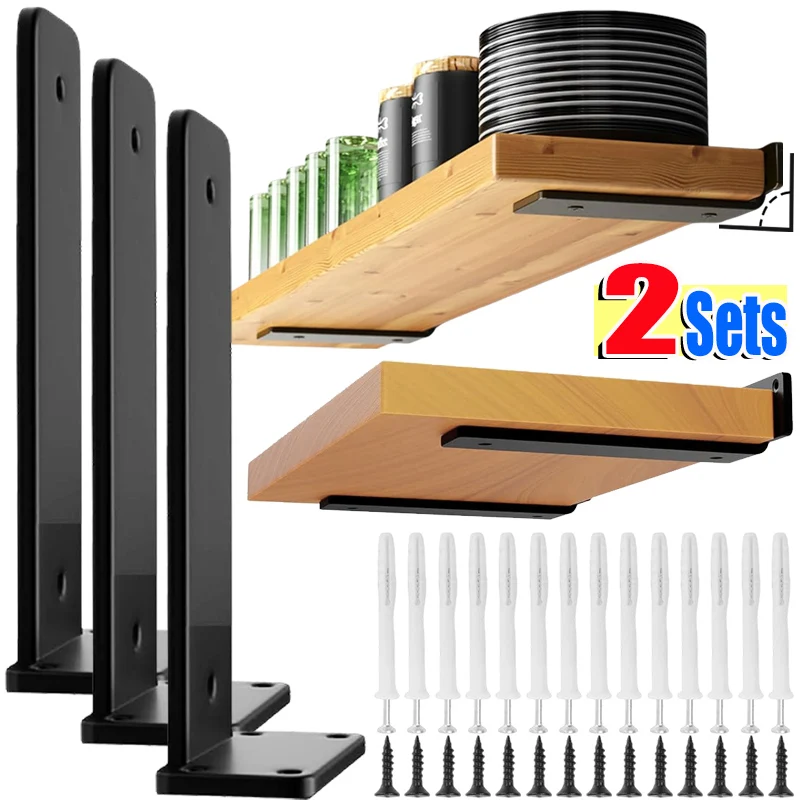 

Heavy Duty Floating Shelf Brackets Metal Wall Shelf Support Bracket Invisible L Brackets Rust-Resistant Furniture Board Supports