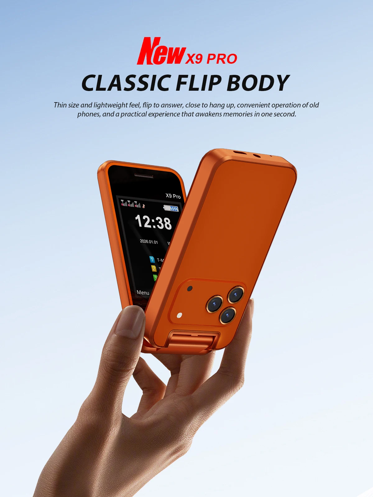 SERVO X9 PRO Foldable Mobile Phone 2G Three SIM Standby 2.4"Display Speed Dial Call Recording FM Radio Button Flip Cellphones