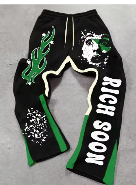 

Женские уличные длинные спортивные штаны с пламенным и причудливым принтом - Аватар, Контраст - Цвет, "RICH SOON", Convey Fashion Ideals & Hopes.