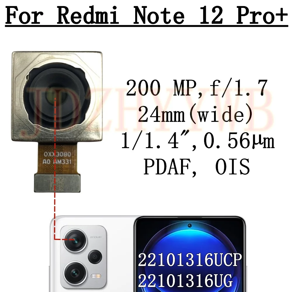 Rear Front Camera For Xiaomi Redmi Note 12 Pro+Plus 5G Frontal Selfie Facing Main Wide Back Camera Module Flex Cable Replacement