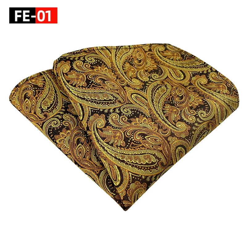Men Pocket Square Hanky New Design Suit Pocket Handkerchief Fashion Paisley Grey Gold Color Hanky Man Daily Outfits Accessories