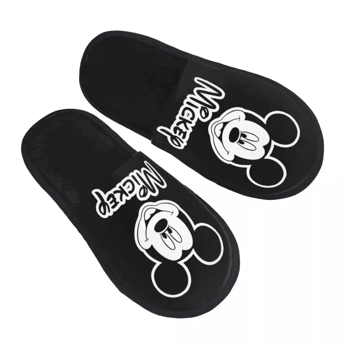 Disney Mickey Mouse Plush Slippers Living Room Cozy Household Fur Slippers Slides Non-slip