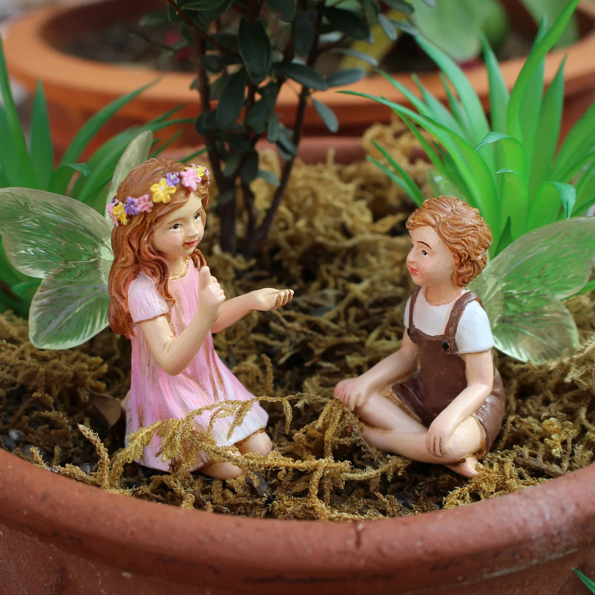 Adornos de resina de hadas de flores de Chat, maceta de flores de micro paisaje creativo, adornos de decoración de jardín de hadas