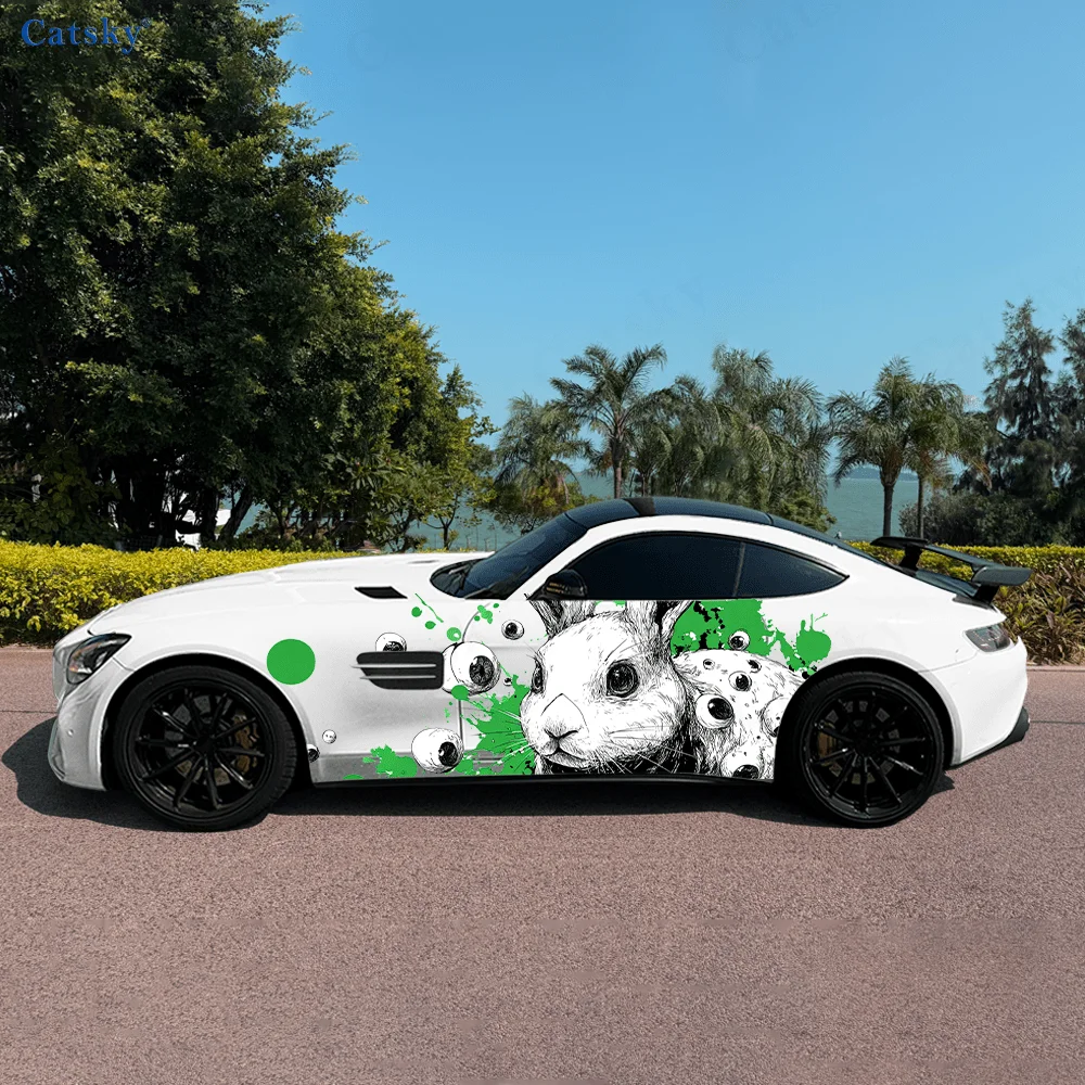 

Цветные автомобильные виниловые наклейки с изображением кролика и несколькими глазами, самоклеящаяся наклейка из ПВХ, подходит для грузовиков, внедорожников, декор, автоаксессуары, подарок