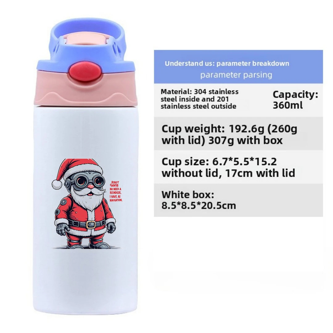 304 tasse thermique en acier inoxydable robot père noël dessin animé tasse de paille AI navigation bouteille d'eau pour enfants cadeau de noël tre