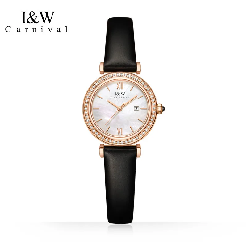 CARNIVAL Brand Fashion Rose Gold Watch for Women Ladies Waterproof Dress Quartz Wrist Watches Sapphire Clock Woman Reloj Mujer