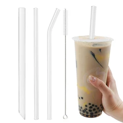 8/12/14mm Glass Drinking Straw Reusable High Borosilicate Glass Straw Set with Brush Bubble Tea Smoothies Party Bar Accessories