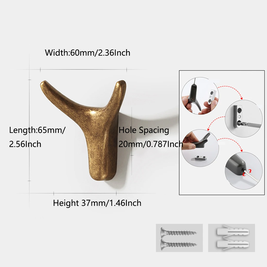 YUTOKO Hochwertiger Vintage-Stil Antik-Bronze Einzelhaken für Kleidung und Hüte Amerikanischer Garderobenhaken für den Flur – Detail 1