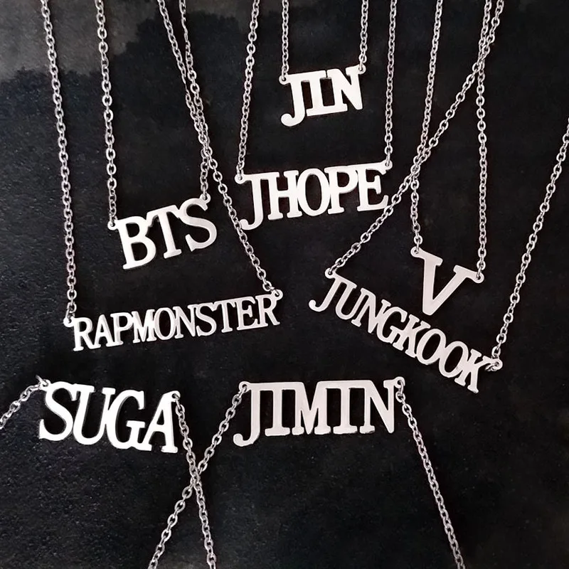 Ожерелье с именами участников BTS из титановой и нержавеющей стали для мужчин и женщин, для фанатов K-pop, Jin, Jimin, V, Jungkook, J-Hope, Suga.
