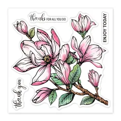 Magnolia Plants Clear Stamps Flower Embossing Stamp Sheets Silicone Text Clear Stamps Seal for DIY Scrapbooking and Card Making