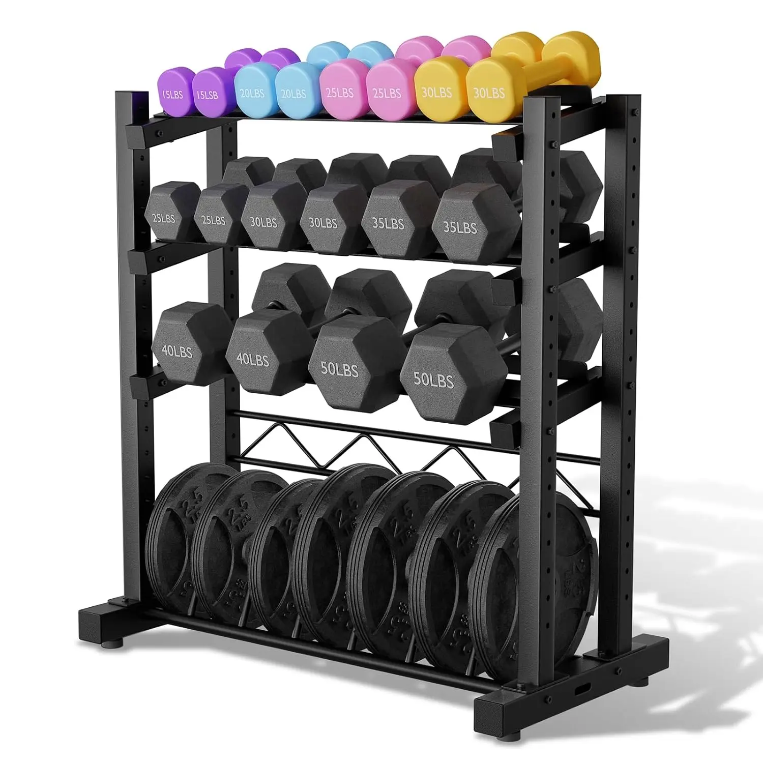 1100LBS Weight Rack for Home Gym, Upgraded 4-Tier Dumbbell Rack, Barbell Holder Bumper Plate Storage Rack with, Customized