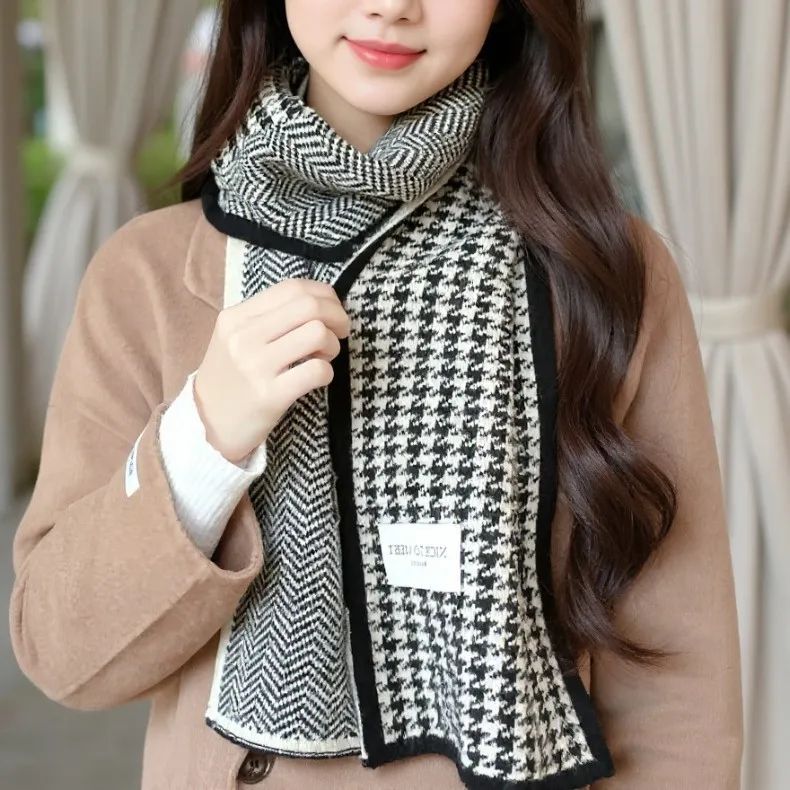 جديد الكورية نمط تنوعا طالب زوجين محبوك الرقبة أدفأ بسيط شتاء دافئ وشاح houndstooth للنساء