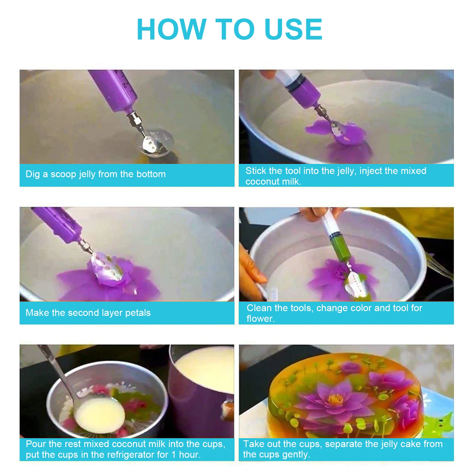 

10pcs Stainless Steel 3D Jelly Cake Tools Seamless Gelatin Art Tool Set Food Grade Cake Decoration Nozzles Silver Syringe For