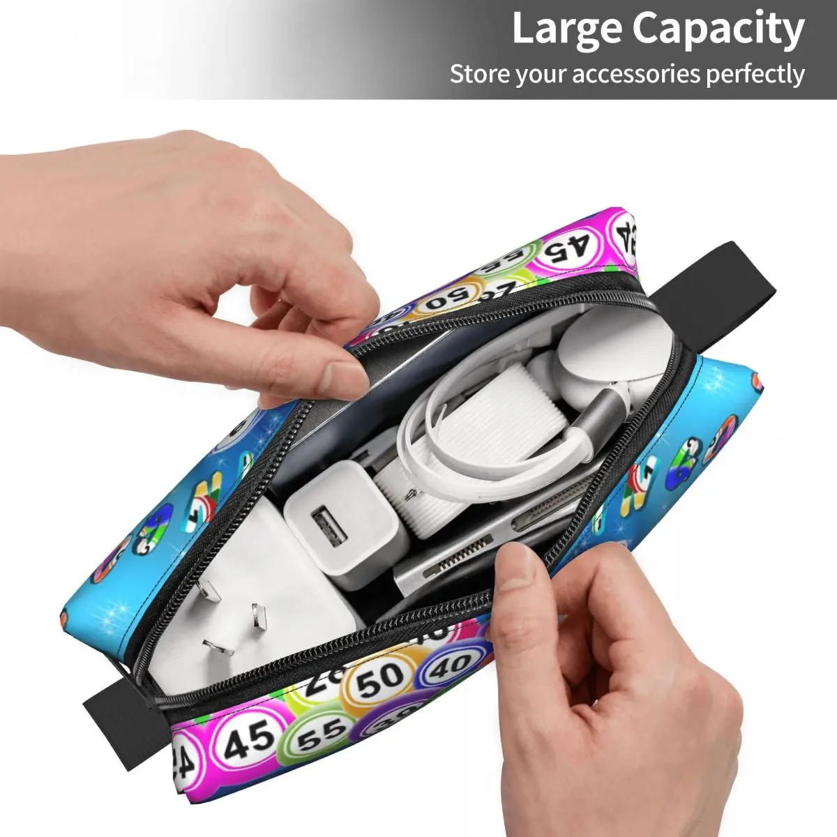 Custom Travel Bingo Balls Toiletry Bag Kawaii Paper Game Makeup Cosmetic Organizer Women Beauty Storage Dopp Kit Box