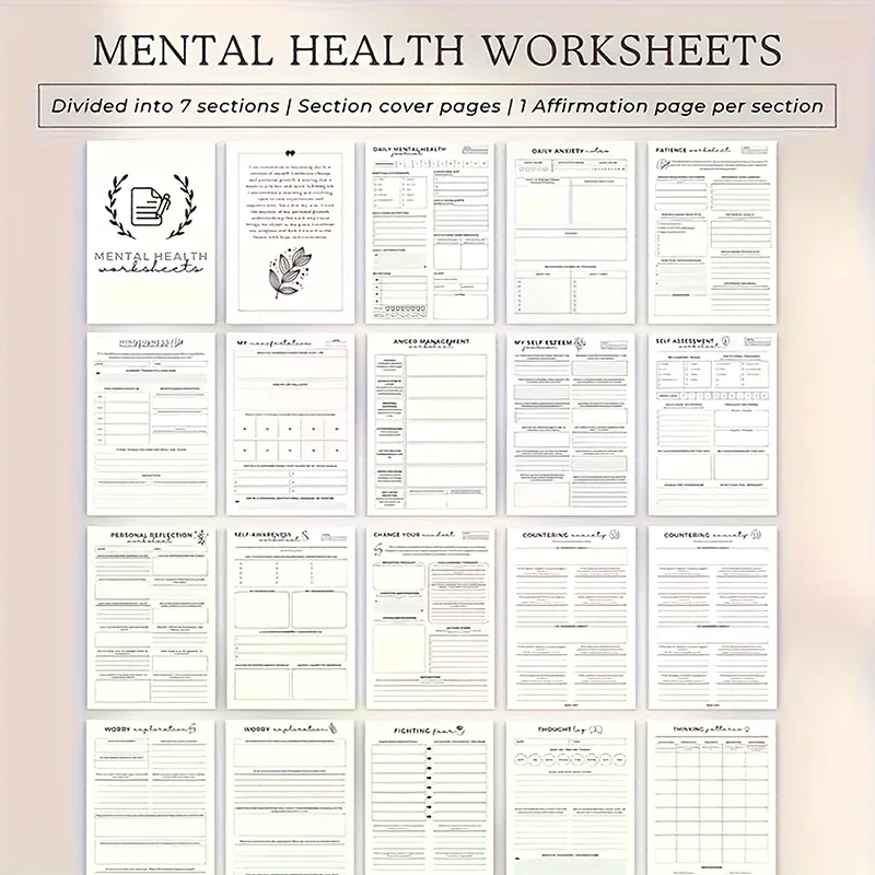 Geestelijk gezondheidsdagboek Anxiety & Guided Journal Zelfzorgtijdschrift om positief denken te oefenen ADHD Planner met Mood Tracker