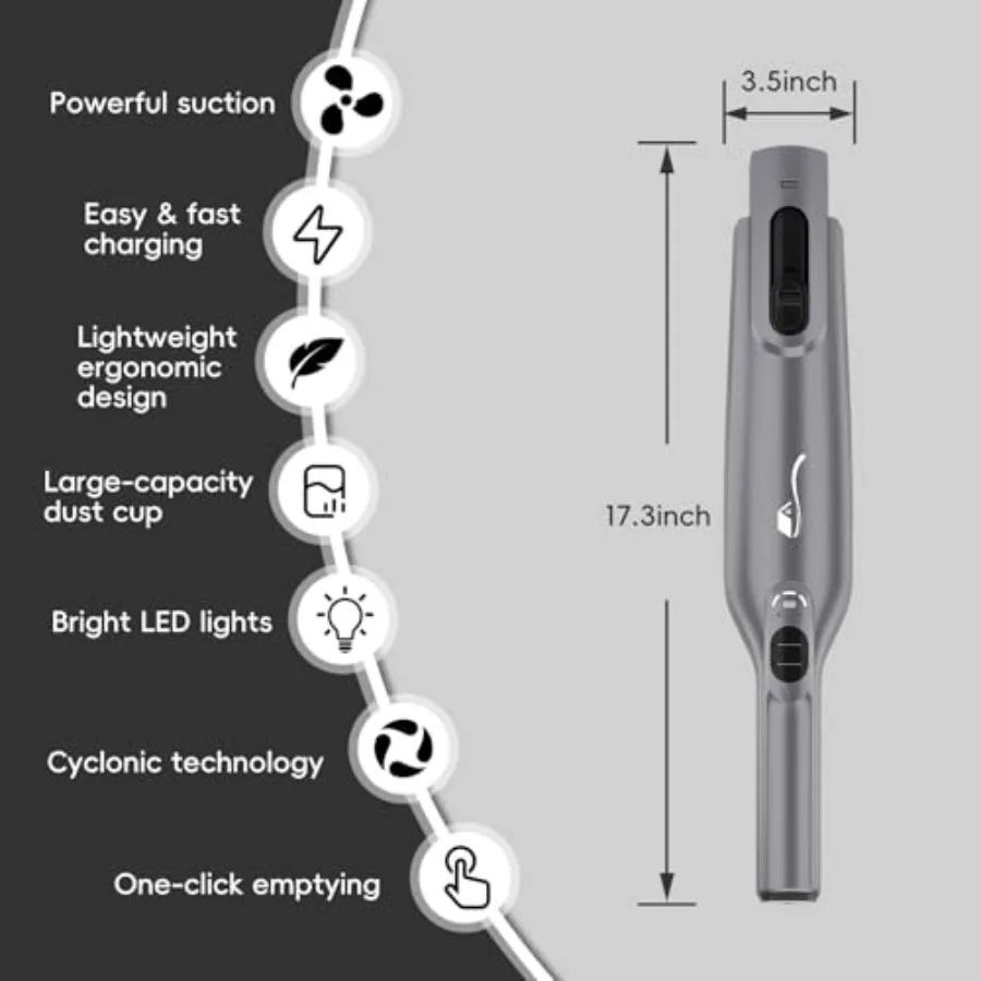 Cordless Handheld Vacuum for Office Home Car, Lightweight Portable Rechargeable Hand Vacuum Cleaner with LED Light, Black, Powe