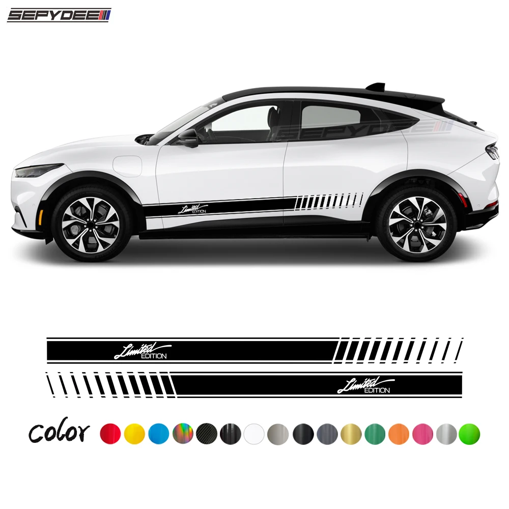 2Pcs Limited Edition Car Door Side Skirt Stickers for Ford Mustang Mach E Auto Body Long Stripes Vinyl Decals Car Accessories