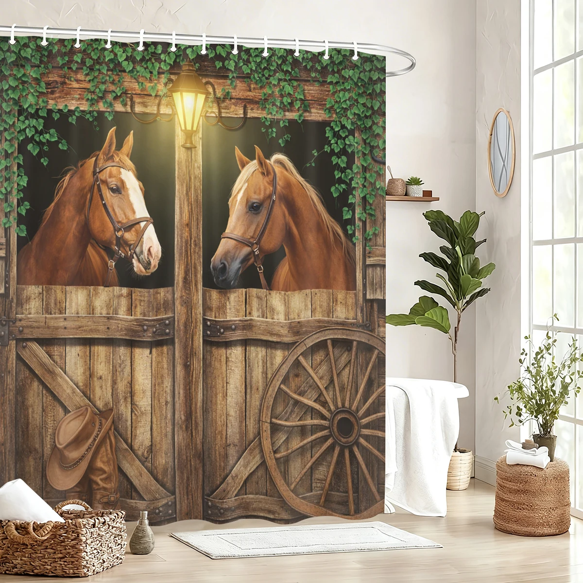 

Vintage & Tropical Themed Polyester Shower Curtain - Stylish Bathroom Decor with Rustic, Jungle & Western-inspired Prints