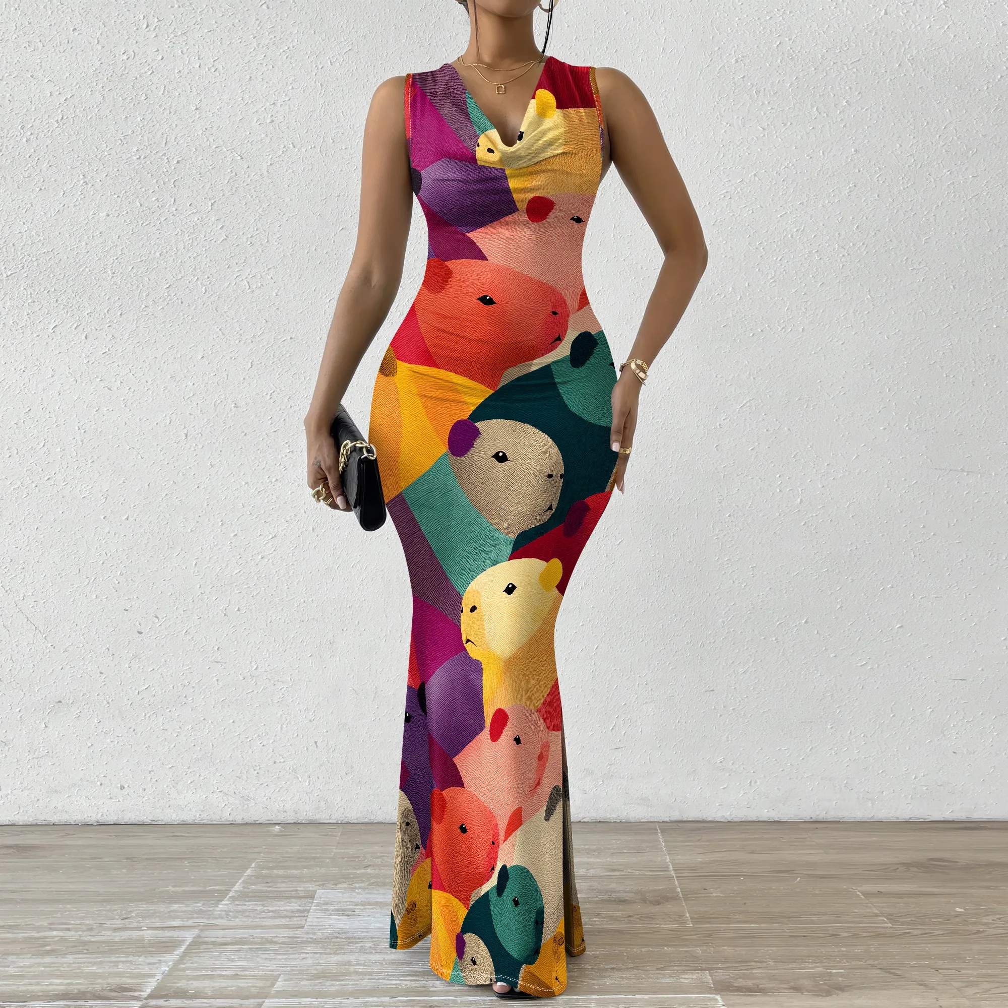 

Playful Guinea Pig Pattern Dress S-2XL - Bold and Bright Animal Print, Ideal for Summer Outings & Casual Comfort