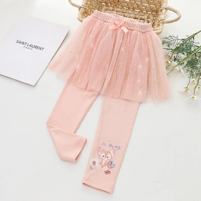 2024 New Girls Skirt Pants For Children Clothing Autumn Disney Princess Skirts Baby Girl Pink Blue Trouser Lace Kids Leggings