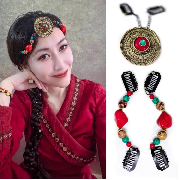 

Китайская заколка для волос Xizang, украшение для волос, бирюзовые бусины, медовый воск, тибетские аксессуары для одежды