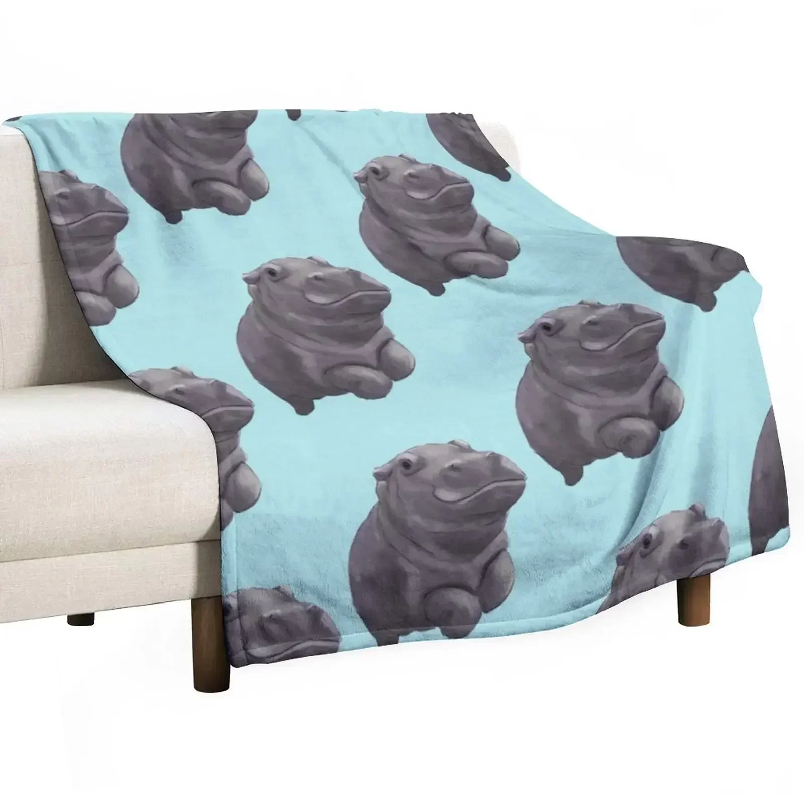 Cute Painted Baby Hippo Swimming - Digital Painting Throw Blanket warm for winter Multi-Purpose Camping Retros Blankets