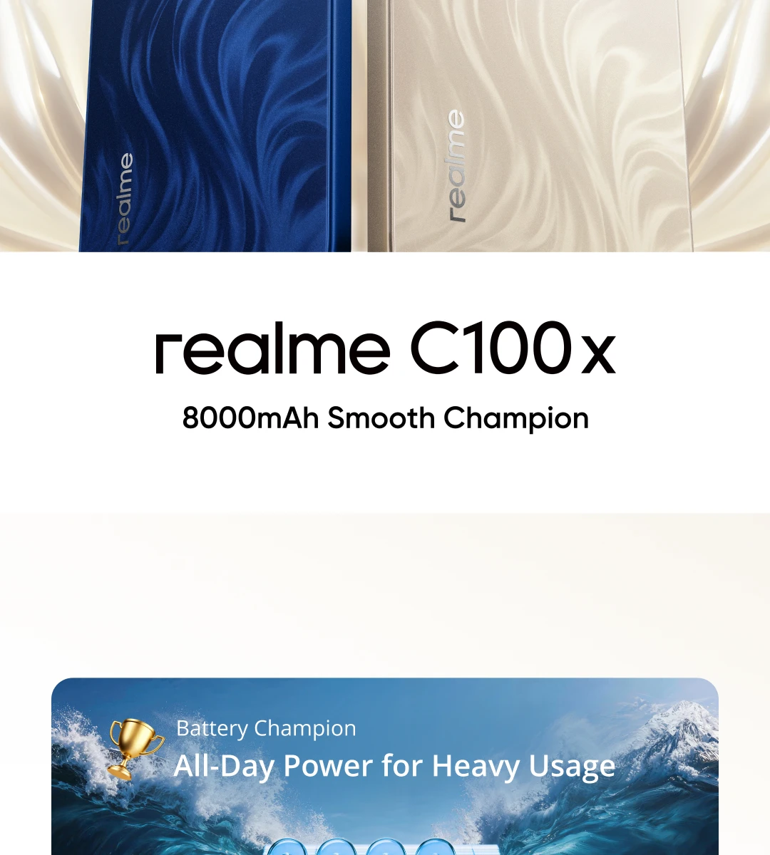[New Launch] realme C100x Smartphone 8000mAh Battery 45W Charge 50MP AI Camera 6.8" 120Hz LCD Display IP64 NFC