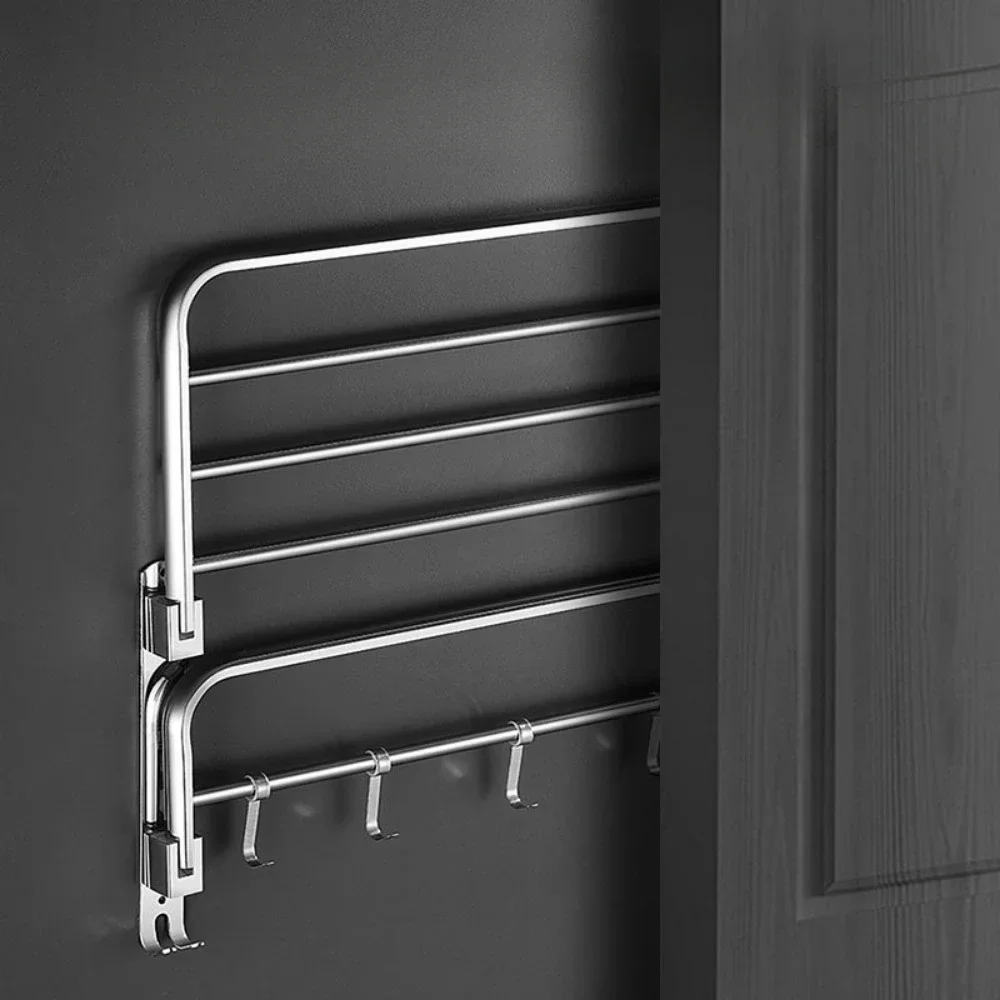 Imagem -03 - Espessado Toalheiro de Double Folding Shelf Wall-mounted Shower Rack wc Banheiro Acessórios No-hole Aço Inoxidável