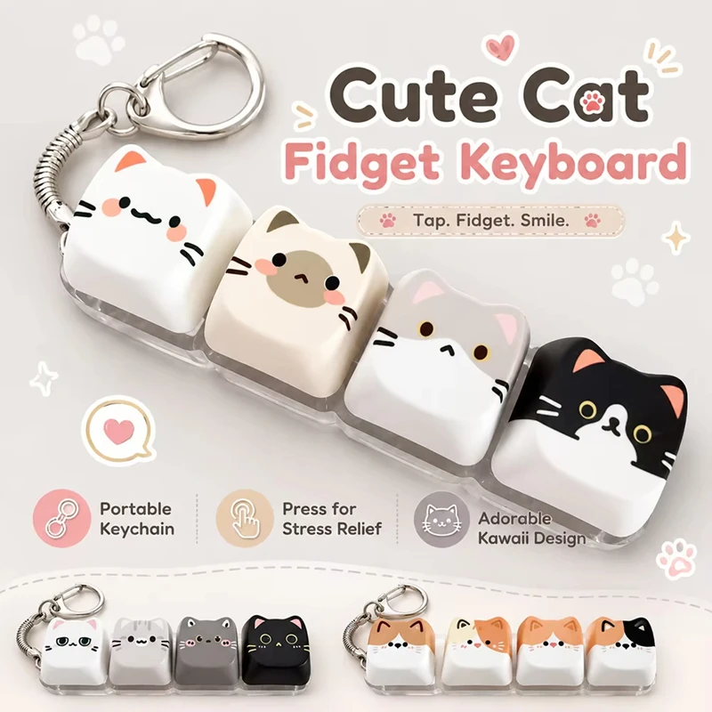 Decompression Button Cute Cat Kitten Keycap Keyboard Button Squeeze And Pinch Music Pendant Keychain Pendant for Friends Gift