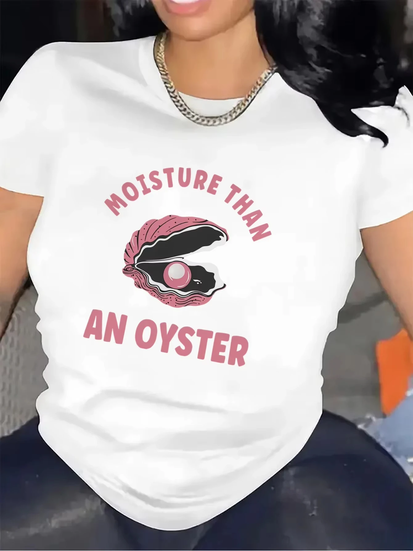 Unisex Oyster Pearl Funny Quote Graphic T‑Shirt Humorous Sea Shell Print Short Sleeve Casual Novelty Party Tee Men Women