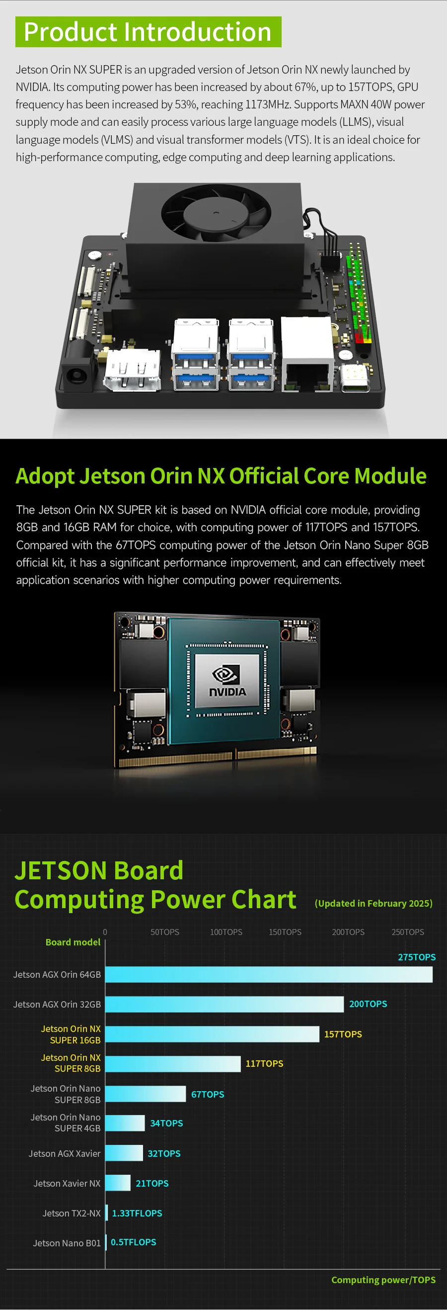 Jetson Orin NX Developer Kit Super Version mit offiziellem Core-Modul 8G/16G RAM Kostenlose 256 GB SSD bis 117/157 TOPS Computing Power – Detail 15