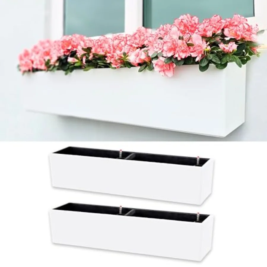 

LaLaGreen Подвесные кашпо для улицы, 40 дюймов, 2 шт., очень большие, белые, прямоугольные, с автополивом, для вертикального настенного крепления