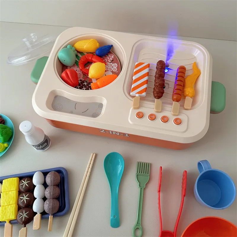 

Children Multi-function Simulation Hot Pot Barbecue Stove Toy Set Kids Spray Light Music Pretend Game Role Play Toys For Gift
