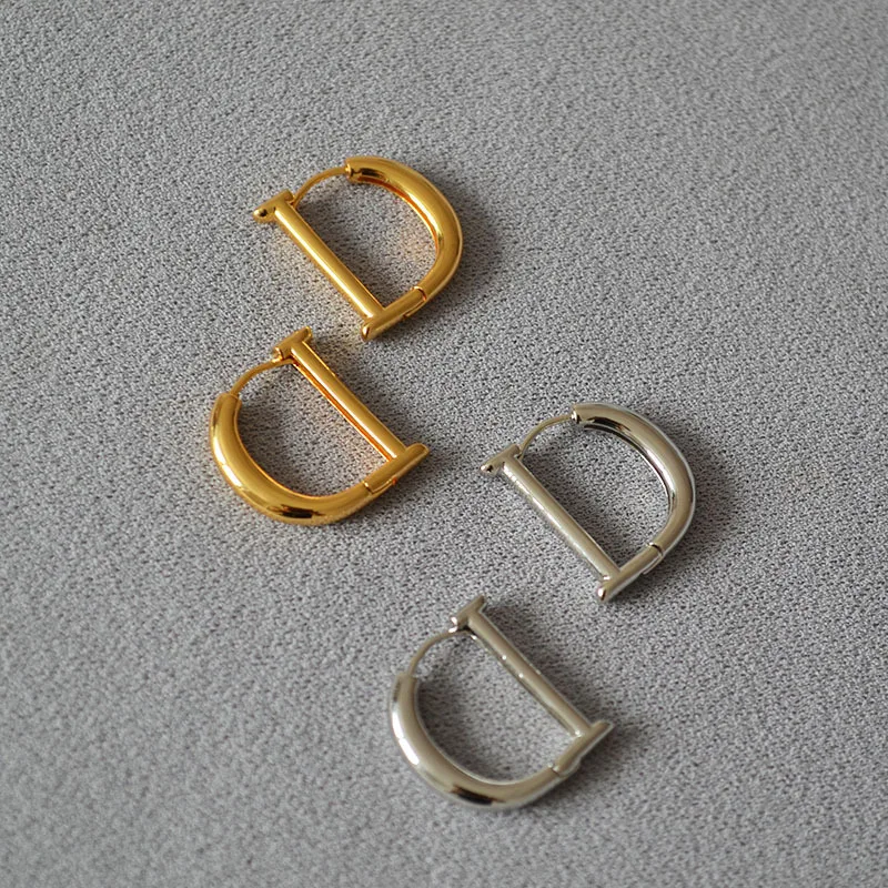 

Minimalism Korean Style Earrings Ins Gold-plated Brass Letter D Cool Unisex OL Hoop Earrings