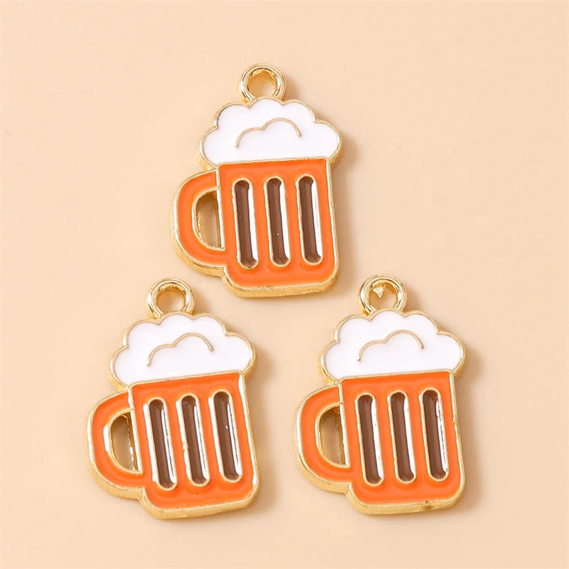 Leslie 10 Stück 14x19mm Niedliche Bier-Anhänger Emaille Trinkbierkrug-Anhänger für DIY Ohrringe Halsketten Schmuckherstellung Zubehör – Detail 3