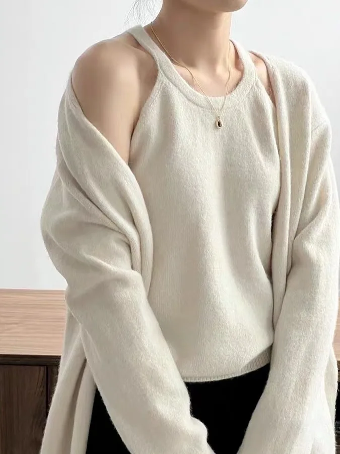 

Корейский вязаный жилет, женский базовый слой топ + очаровательный комплект верхней одежды, модная осенняя коллекция Ele