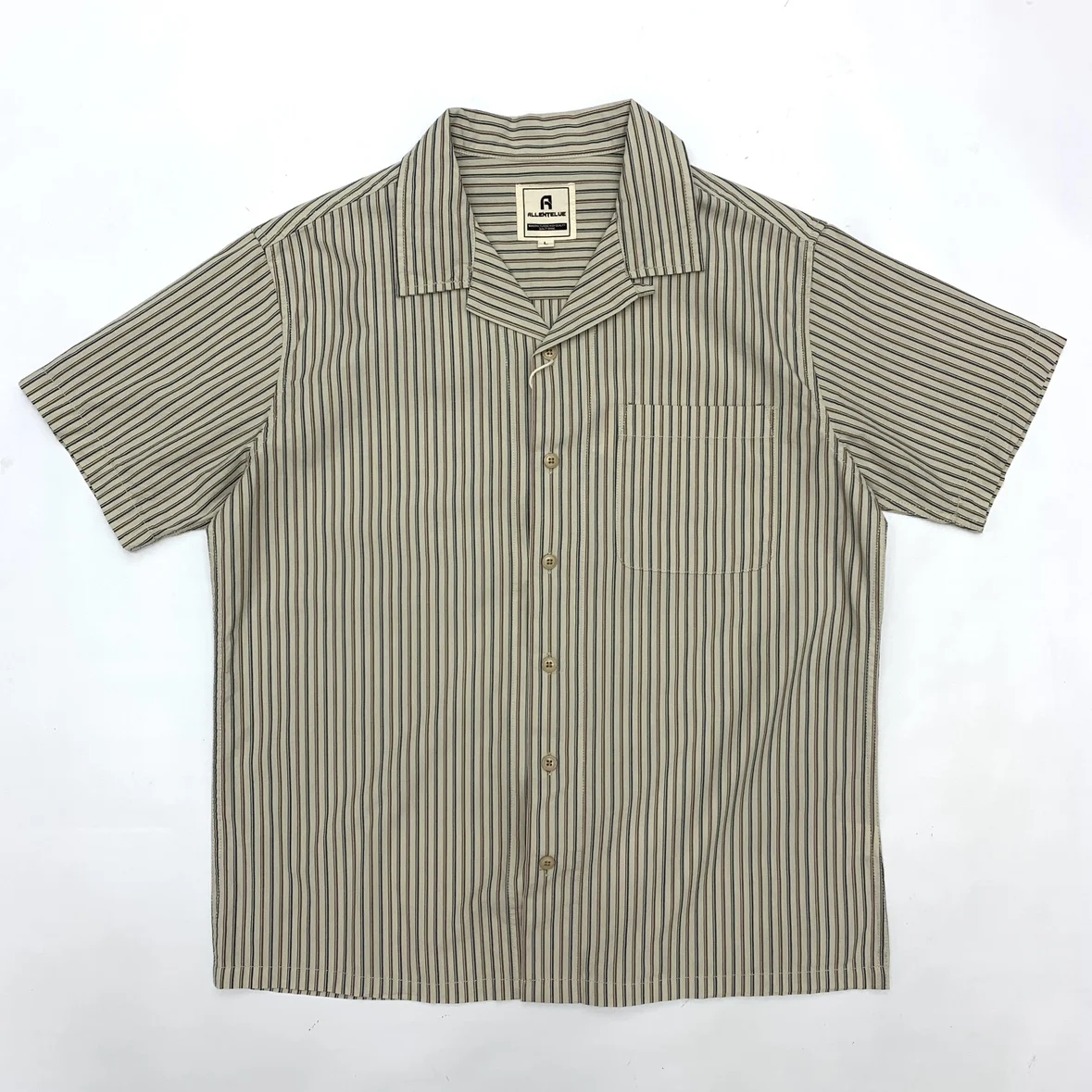 100% Cotton Woven Vertical Striped Short-Sleeve Shirt - Japanese Vintage Summer Camp Collar Loose Fit Unisex Top