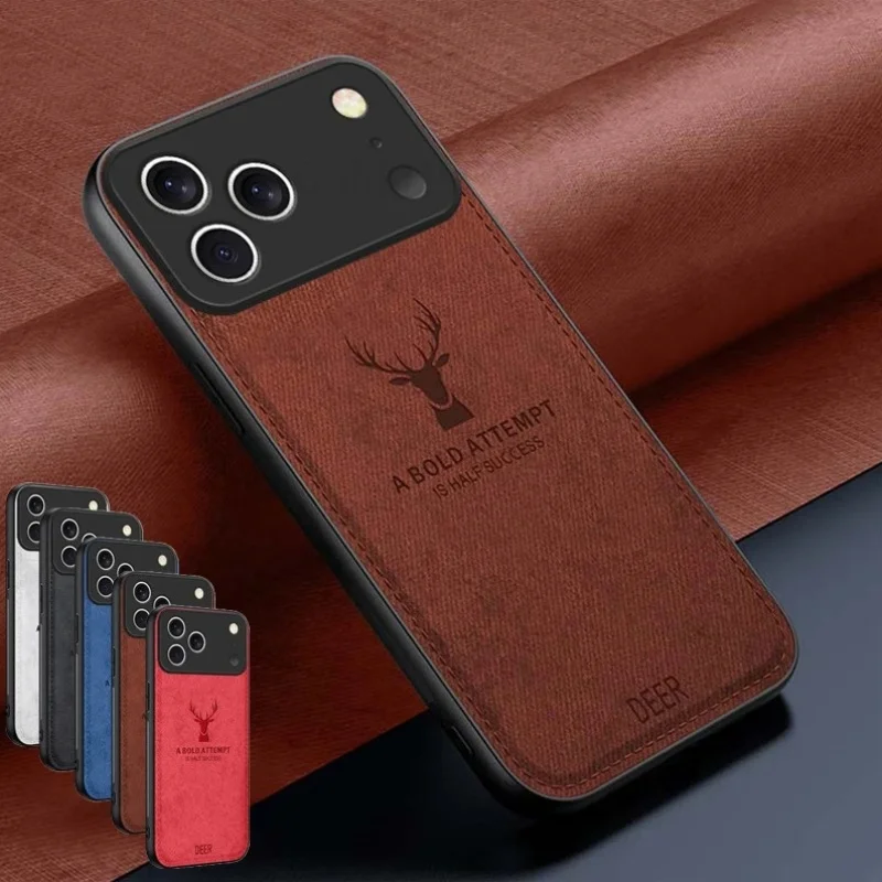 Image of Klassische Retro-Handyhülle mit Hirschkopfmuster aus Kunstleder, geeignet für iPhone 17 16 15 14 13 12 11 Pro Max, sturzsicher.