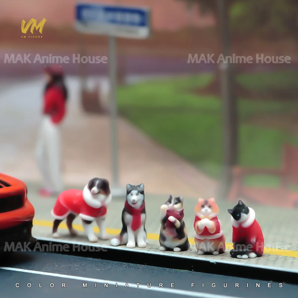 Figuras de Accesorios Impresas en 3D de Animales Adorables con Abrigo Rojo: Vaca Lechera, Gato, Pastor, Mapache, Gato, Escala 1/87, 1/64, 1/43, 1/24, 1/18, para Escenas y Modelos