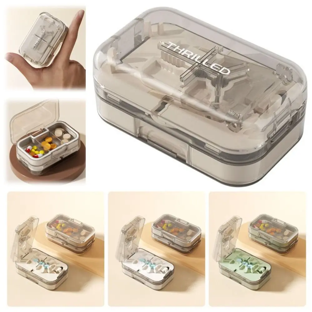 Precise Cutting Portable Pill Cutter 2 in 1 Sealed Daily Pill Splitter Moisture-proof with 3 Compartments Tablet Dispenser