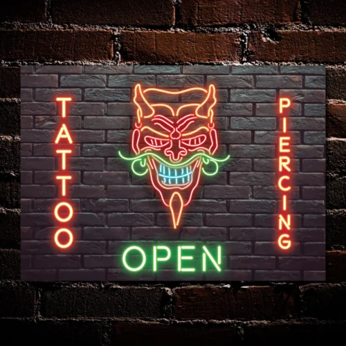 Tattoo Body Piercing Shop OPEN Neon Effect Sign Wall Decor Gift Metal Plaque