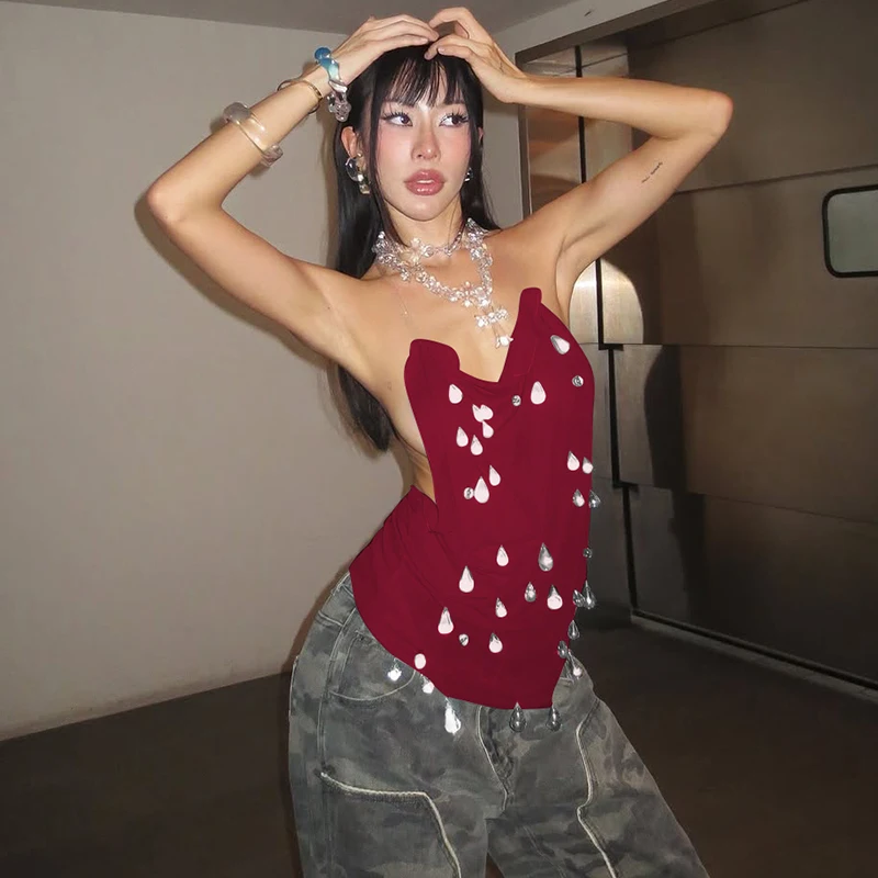 Hugcitar 2026 Swing-Kragen, Kristall-Slips, solide, rückenfrei, gerüscht, sexy, schlankes Minikleid, Frühling, Sommer, Damen-Kleidung, Festival, Club